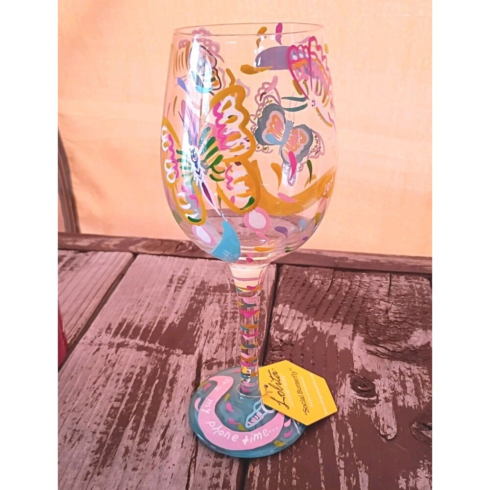 Lolita Love My Wine Social Butterfly Handpainted Wine Glass w/Original Box